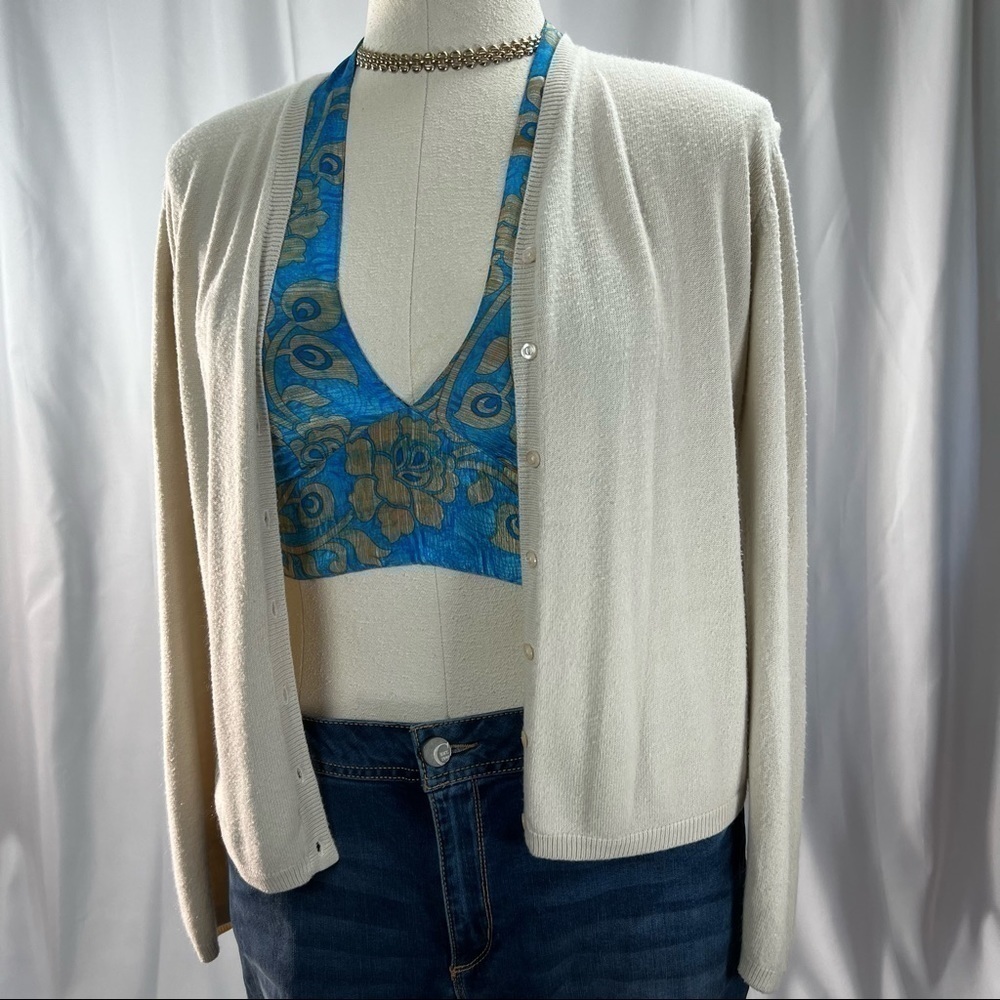 Paul Harris Design acrylic cream button down v-neck cardigan large - Picture 1 of 5